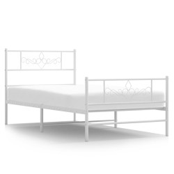 Cadre de lit métal sans matelas et pied de lit blanc 107x203 cm 