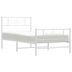 Cadre de lit métal sans matelas et pied de lit blanc 107x203 cm 