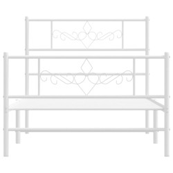 Cadre de lit métal sans matelas et pied de lit blanc 107x203 cm 