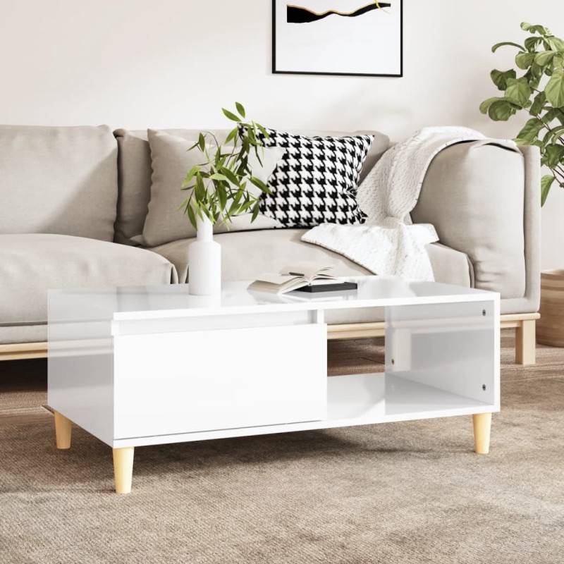 Table basse Blanc brillant 90x50x36,5 cm Bois d'ingénierie Table basse Blanc brillant 90x50x36,5 cm Bois d'ingénierie