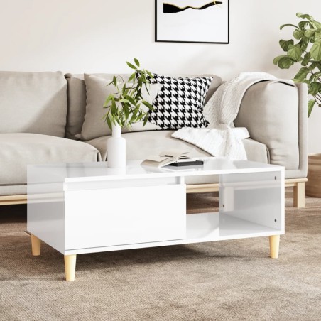 Table basse Blanc brillant 90x50x36,5 cm Bois d'ingénierie 