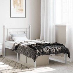 Cadre de lit métal sans matelas et tête de lit blanc 100x190 cm 