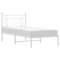 Cadre de lit métal sans matelas et tête de lit blanc 100x190 cm 