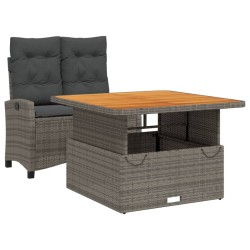 Ensemble à manger de jardin et coussins 2 pcs gris rotin 