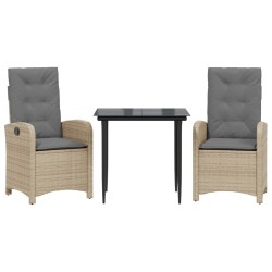 Ensemble à manger de jardin et coussins 3 pcs mélange beige 