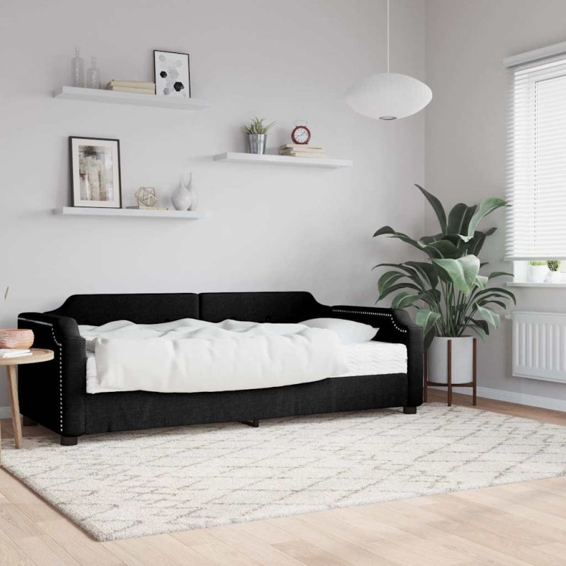 Lit de jour avec matelas noir 80x200 cm tissu 