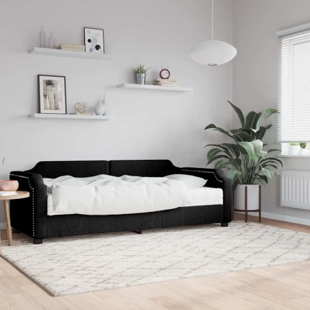 Lit de jour avec matelas noir 80x200 cm tissu 