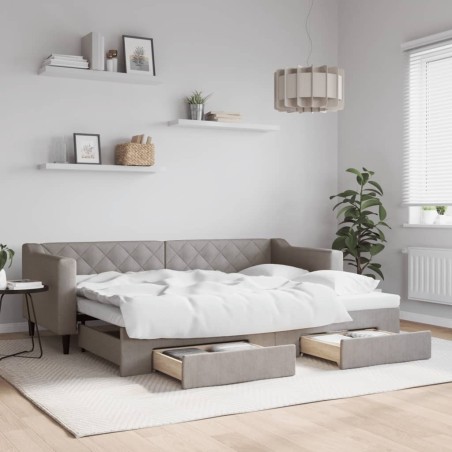 Lit de jour avec gigogne et tiroirs sans matelas taupe 80x200cm 