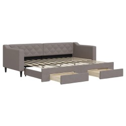 Lit de jour avec gigogne et tiroirs sans matelas taupe 80x200cm 