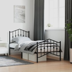 Cadre de lit métal sans matelas avec pied de lit noir 90x190 cm 