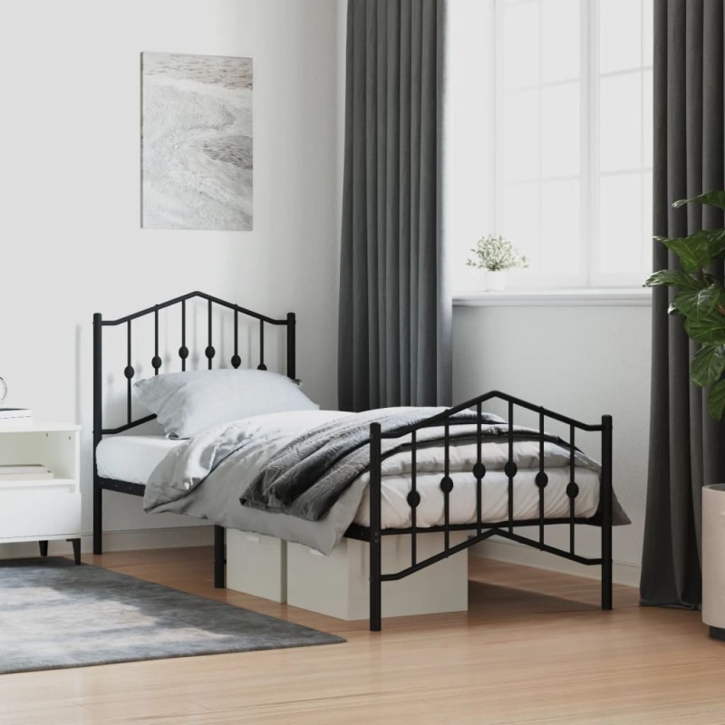 Cadre de lit métal sans matelas avec pied de lit noir 90x190 cm 