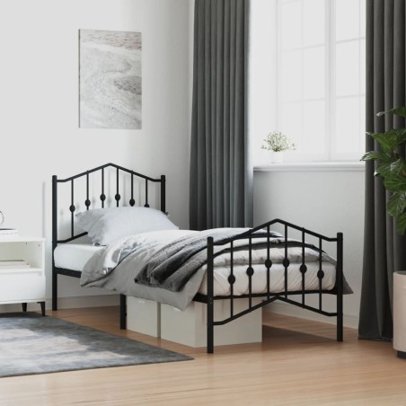 Cadre de lit métal sans matelas avec pied de lit noir 90x190 cm 