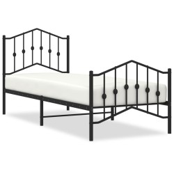Cadre de lit métal sans matelas avec pied de lit noir 90x190 cm 
