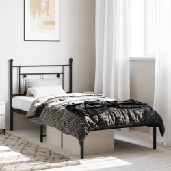 Cadre de lit métal sans matelas avec tête de lit noir 100x190cm 