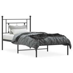 Cadre de lit métal sans matelas avec tête de lit noir 100x190cm 