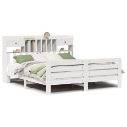 Lit bibliothèque sans matelas blanc 200x200 cm bois pin massif 