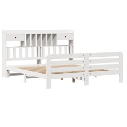 Lit bibliothèque sans matelas blanc 200x200 cm bois pin massif 