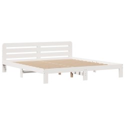 Lit bibliothèque sans matelas blanc 200x200 cm bois pin massif 