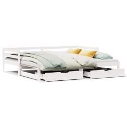 Lit de jour et tiroirs sans matelas blanc 90x200 cm bois massif 