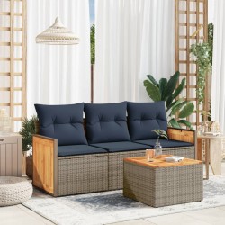Salon de jardin 4 pcs avec coussins gris résine tressée 