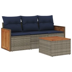 Salon de jardin 4 pcs avec coussins gris résine tressée 