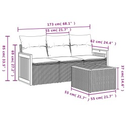Salon de jardin 4 pcs avec coussins gris résine tressée 