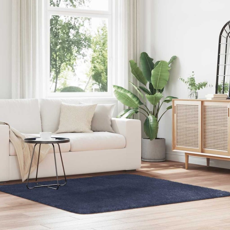 Tapis shaggy à poils longs NAVARRA bleu marine 160x160 cm 