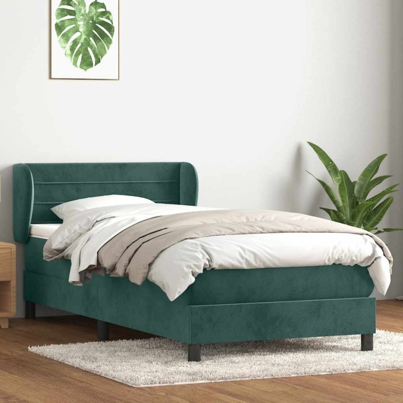 Sommier à lattes de lit et matelas vert foncé 80x210 cm velours 
