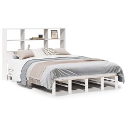 Lit bibliothèque sans matelas blanc 140x200 cm bois massif 