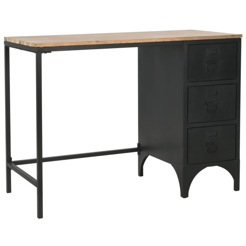 Bureau à piédestal unique Bois de sapin et acier 100x50x76 cm Bureau à piédestal unique Bois de sapin et acier 100x50x76 cm