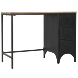 Bureau à piédestal unique Bois de sapin et acier 100x50x76 cm  