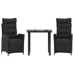 Ensemble à manger de jardin avec coussins 3 pcs Noir 