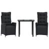 Ensemble à manger de jardin avec coussins 3 pcs Noir 