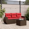 Salon de jardin 4 pcs avec coussins marron résine tressée 