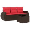 Salon de jardin 4 pcs avec coussins marron résine tressée 