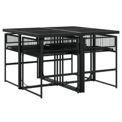 Ensemble à manger de jardin 5 pcs Noir Résine tressée 