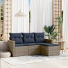 Salon de jardin 4 pcs avec coussins gris résine tressée 