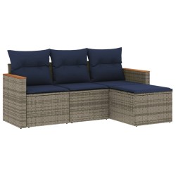 Salon de jardin 4 pcs avec coussins gris résine tressée 