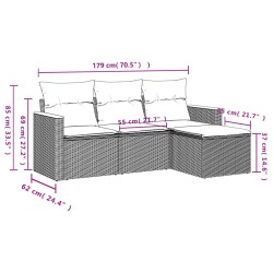 Salon de jardin 4 pcs avec coussins gris résine tressée 