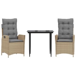Ensemble à manger de jardin et coussins 3 pcs Beige poly rotin 
