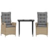 Ensemble à manger de jardin et coussins 3 pcs Beige poly rotin 