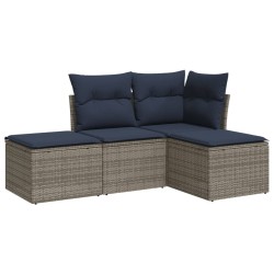 Salon de jardin 4 pcs avec coussins gris résine tressée 