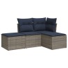 Salon de jardin 4 pcs avec coussins gris résine tressée 