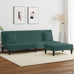 Ensemble de canapés 2 pcs avec coussins vert foncé velours 