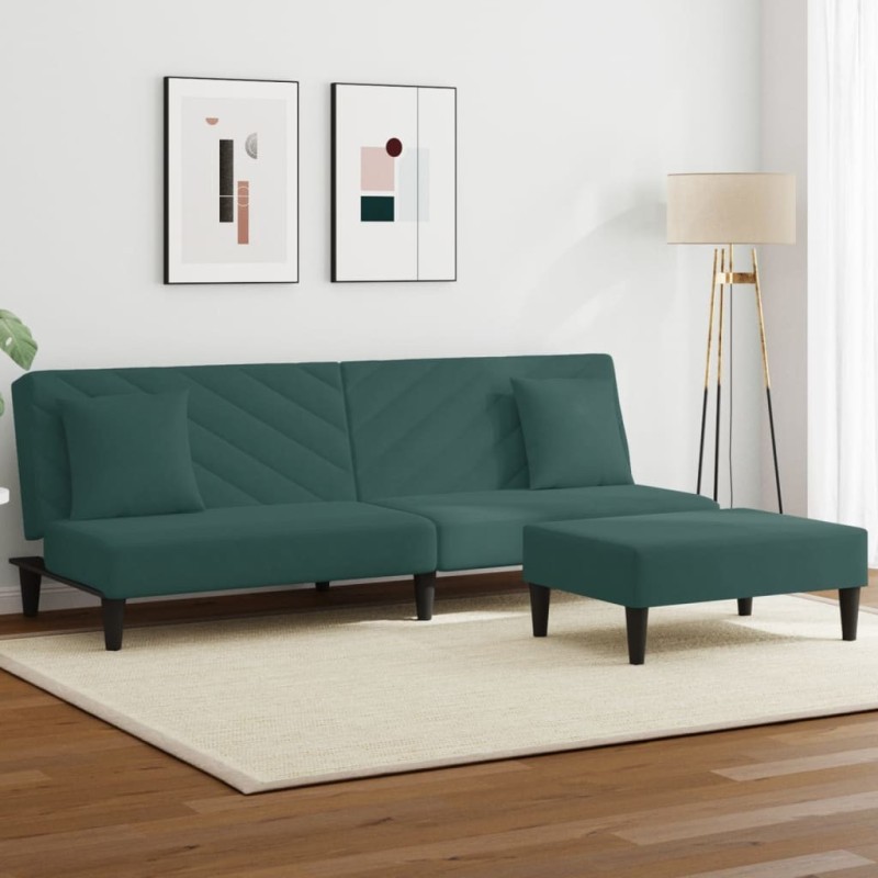 Ensemble de canapés 2 pcs avec coussins vert foncé velours 