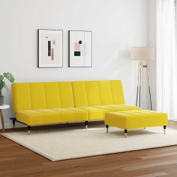 Canapé-lit à 2 places avec repose-pied jaune velours 