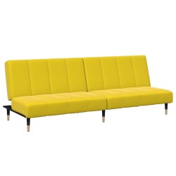 Canapé-lit à 2 places avec repose-pied jaune velours 