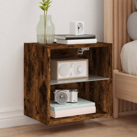 Table de chevet murale avec lumières LED chêne fumé 