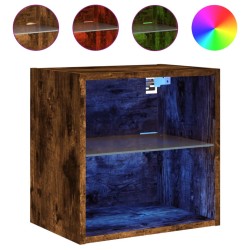 Table de chevet murale avec lumières LED chêne fumé 