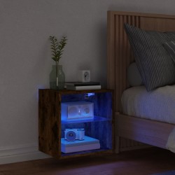 Table de chevet murale avec lumières LED chêne fumé 